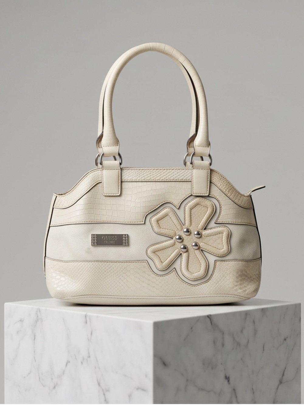 GUESS Cream Floral Accent Shoulder Bag